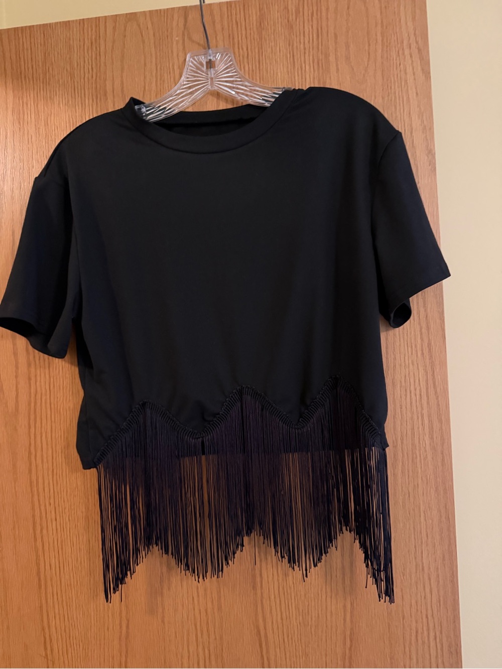 Women's Black Fringe Hem Top